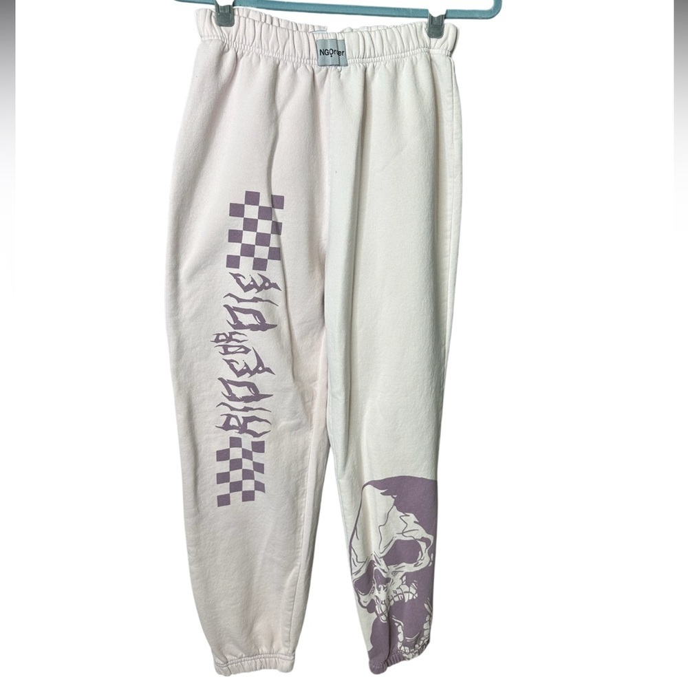 New Girl Order | Graphic Skull Jogger Sweatpants | Cream | US 6 UK 10 - Picture 2 of 5